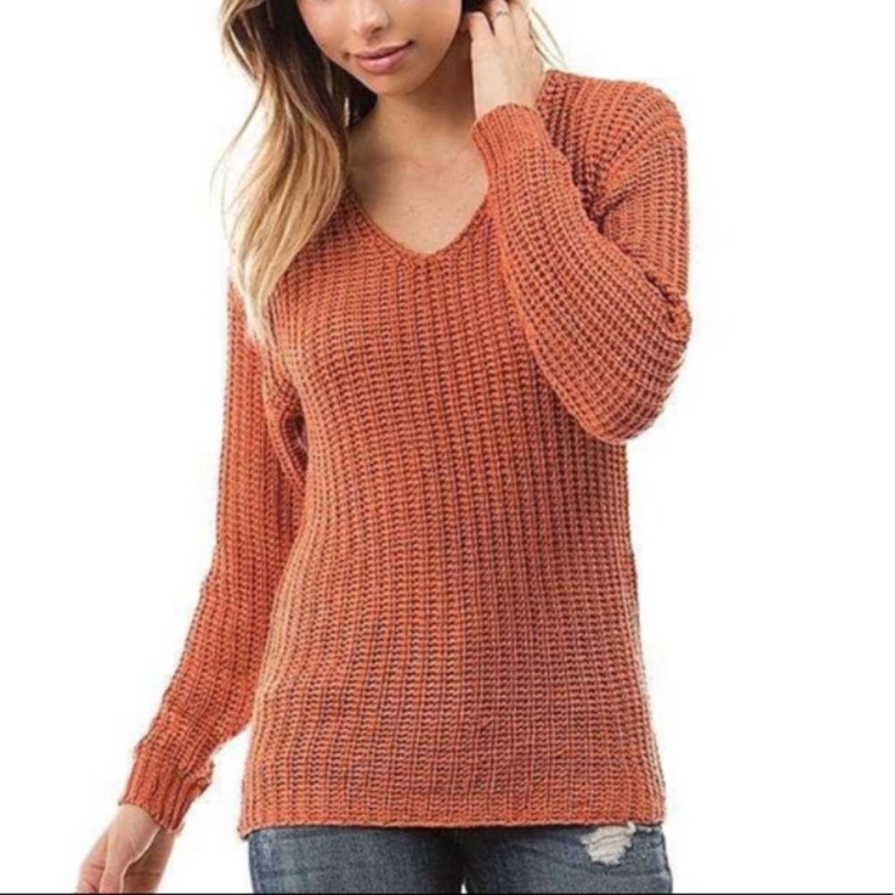 Rust Color V Neck Sweater